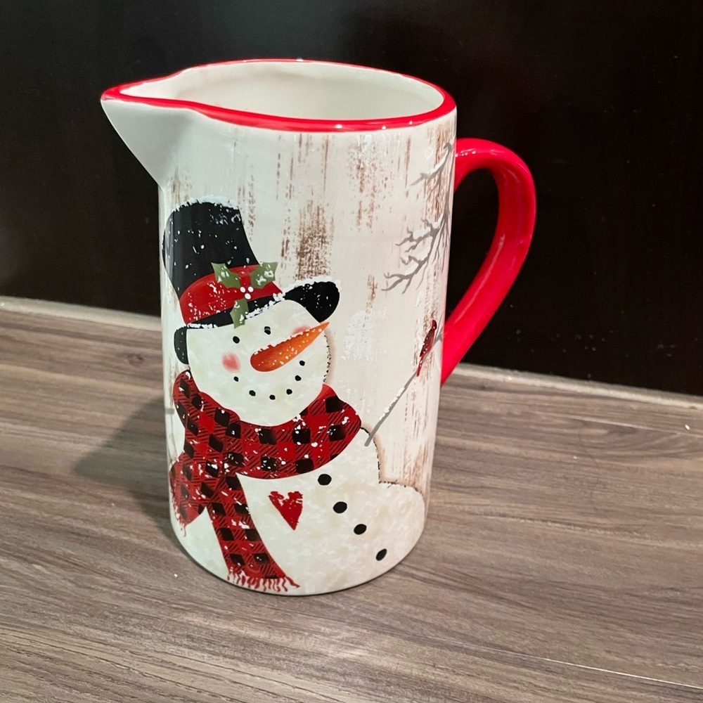 Potters Studio Red and White Holiday Decor Snowman Pitcher